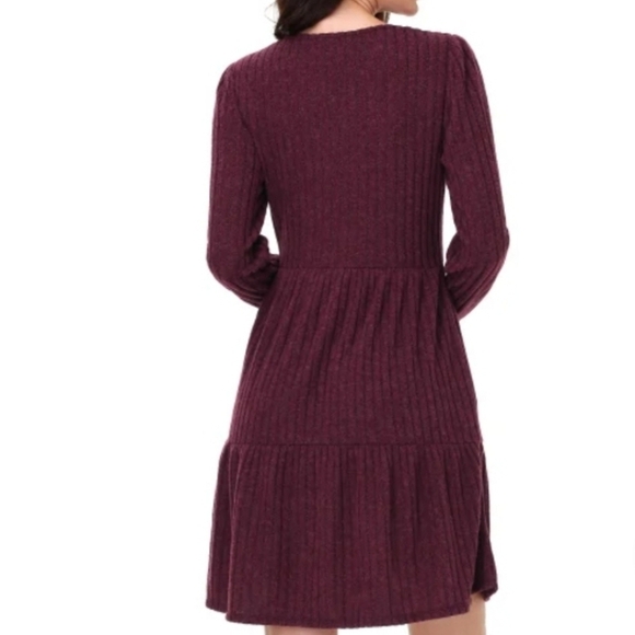 Frye Burgundy Ribbed Knit Dress Square Neck Long Sleeve Pockets NWT Size L - Picture 3 of 8